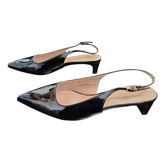 Amazon Essential Black Slingback Pointed Toe Shoes 1.75" Block Heel Size 11 - Picture 6 of 10